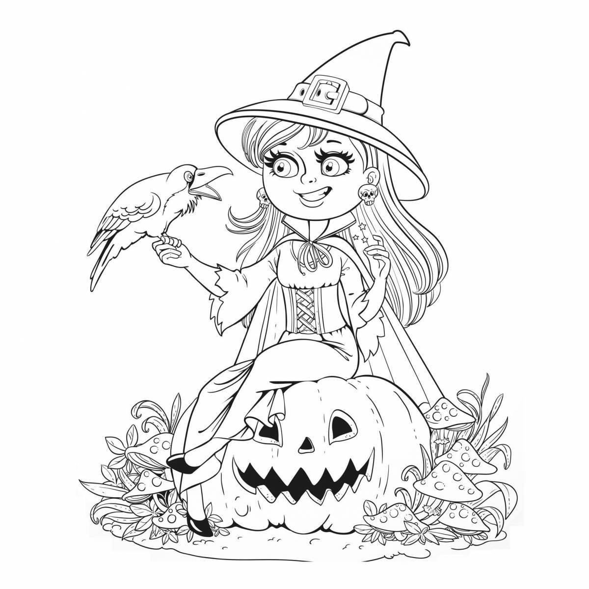 Glittering little witch coloring page