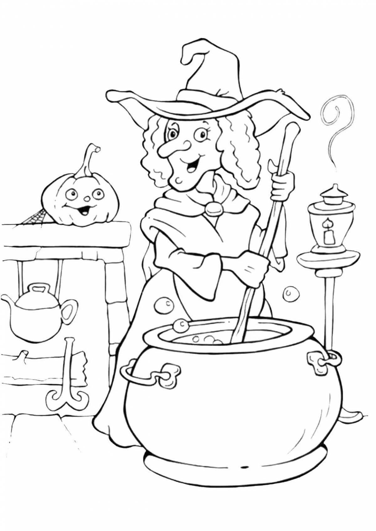 Glowing little witch coloring page