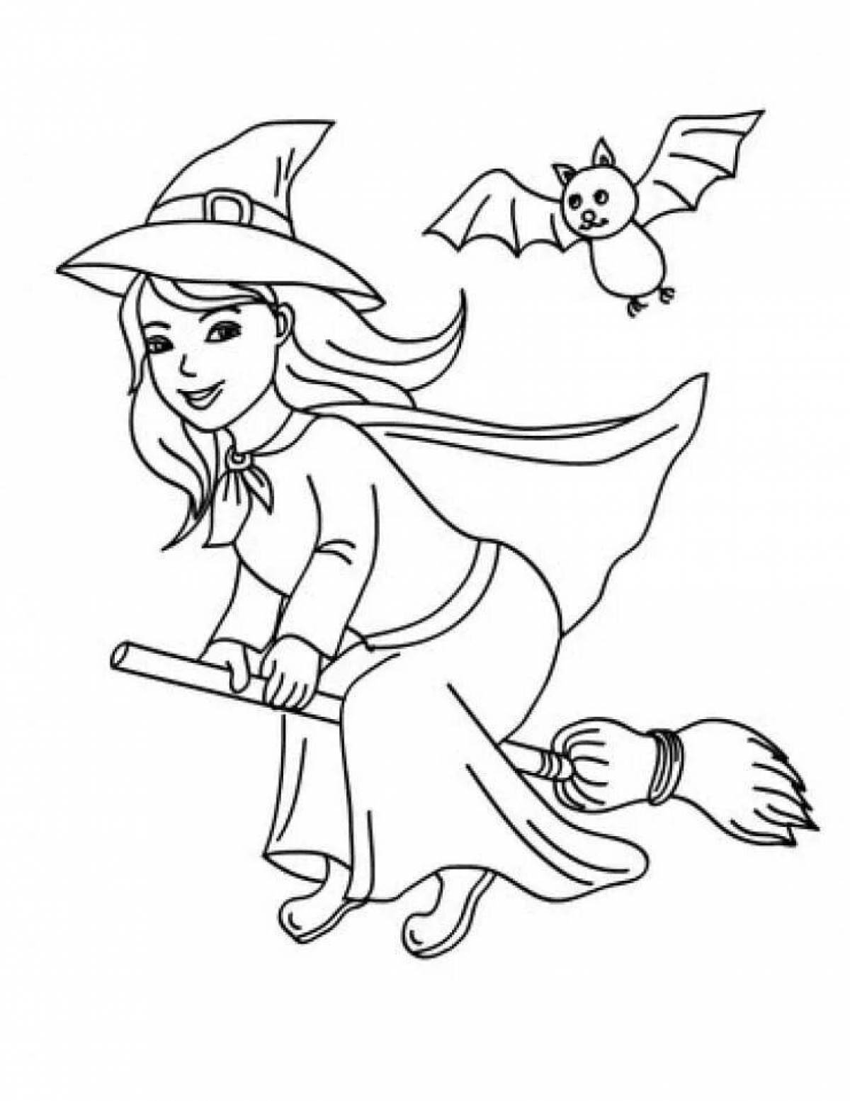 Majestic little witch coloring page