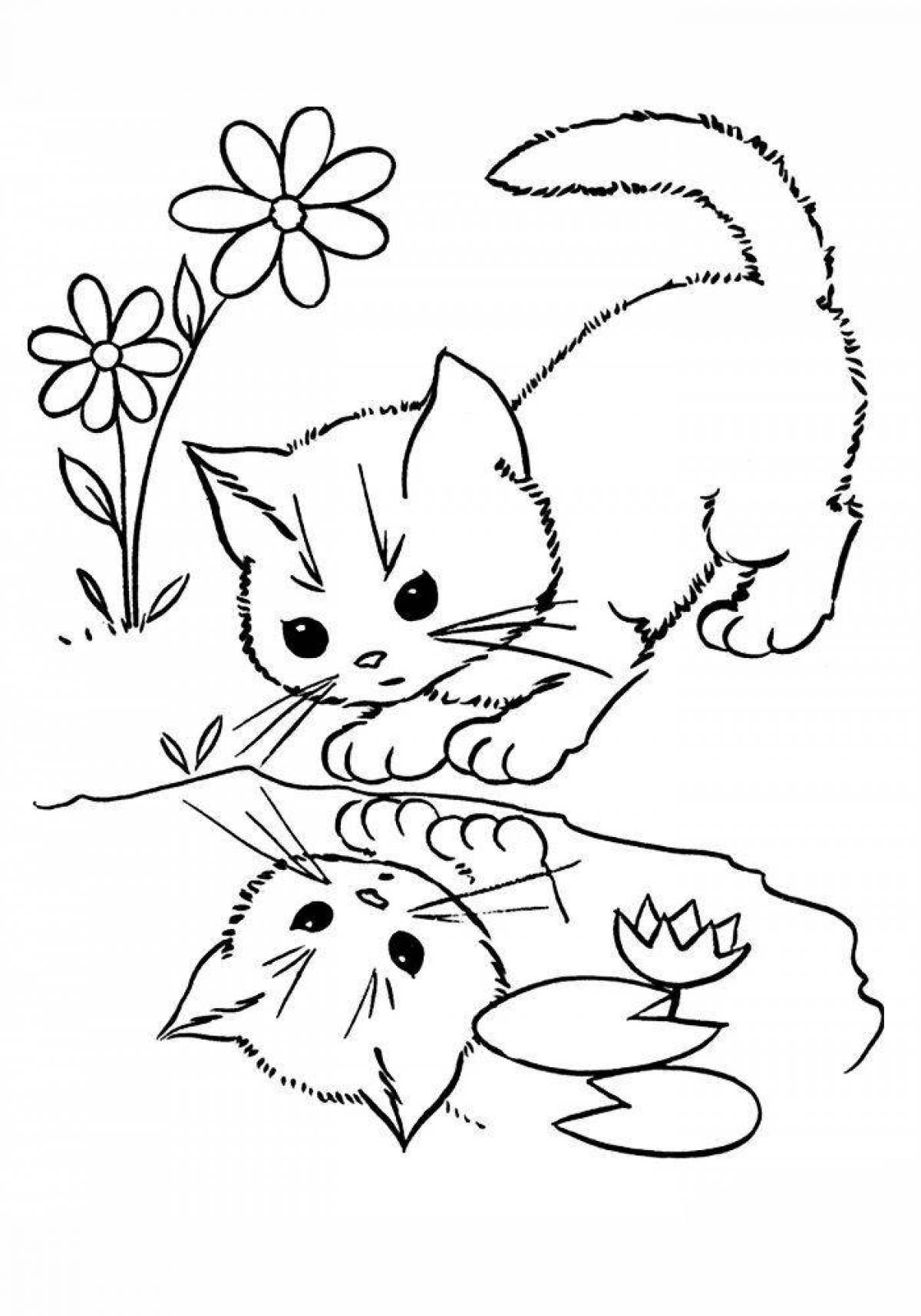 Colorful cat coloring page