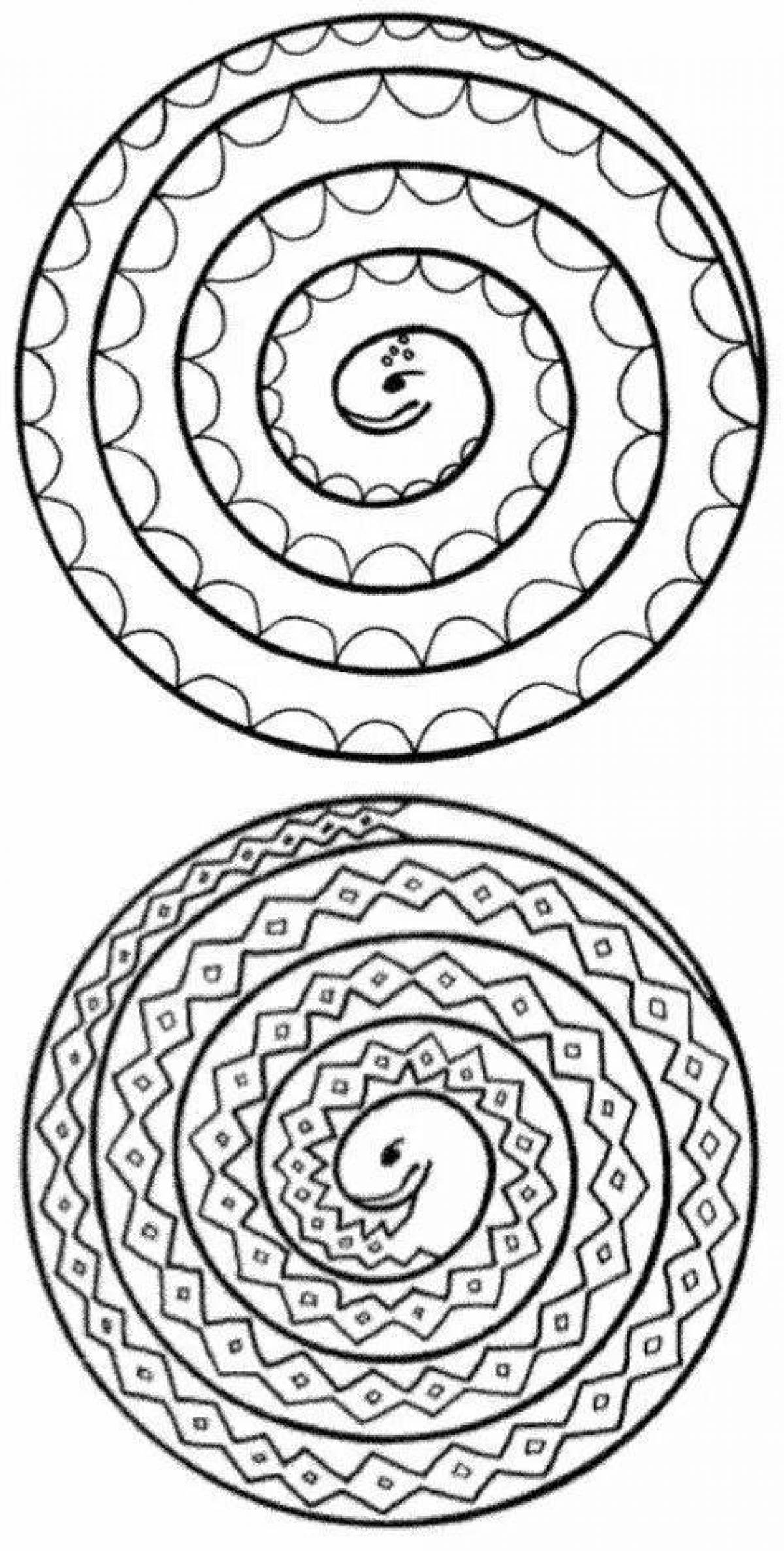 Playful round spiral coloring page