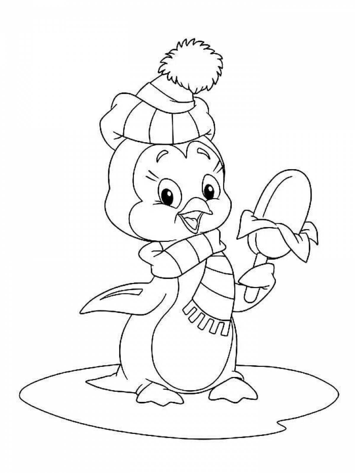 Пингвин раскраска для детей Новогодняя