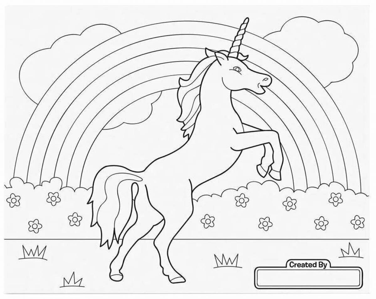 Amazing coloring unicorn with rainbow