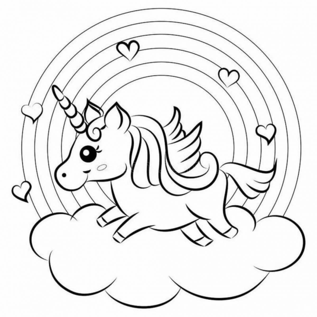 Glitter coloring unicorn with rainbow
