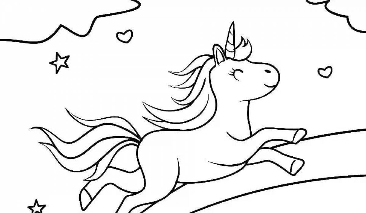 Playful coloring unicorn with rainbow