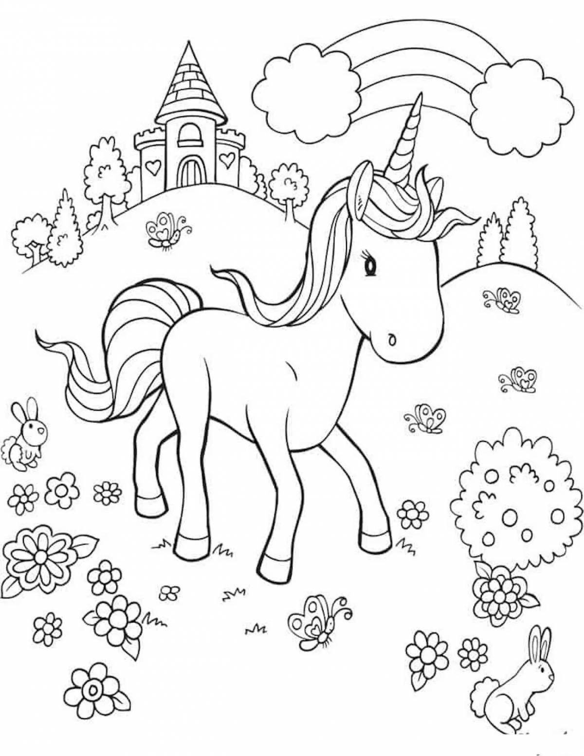Colorful coloring unicorn with rainbow