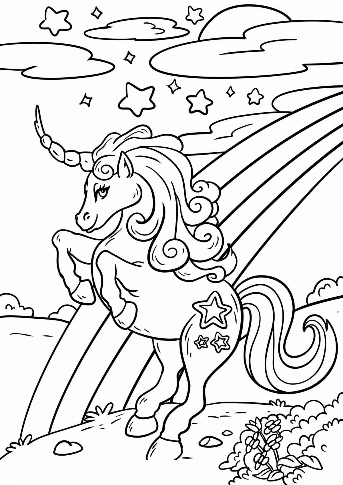 Elegant coloring unicorn with rainbow