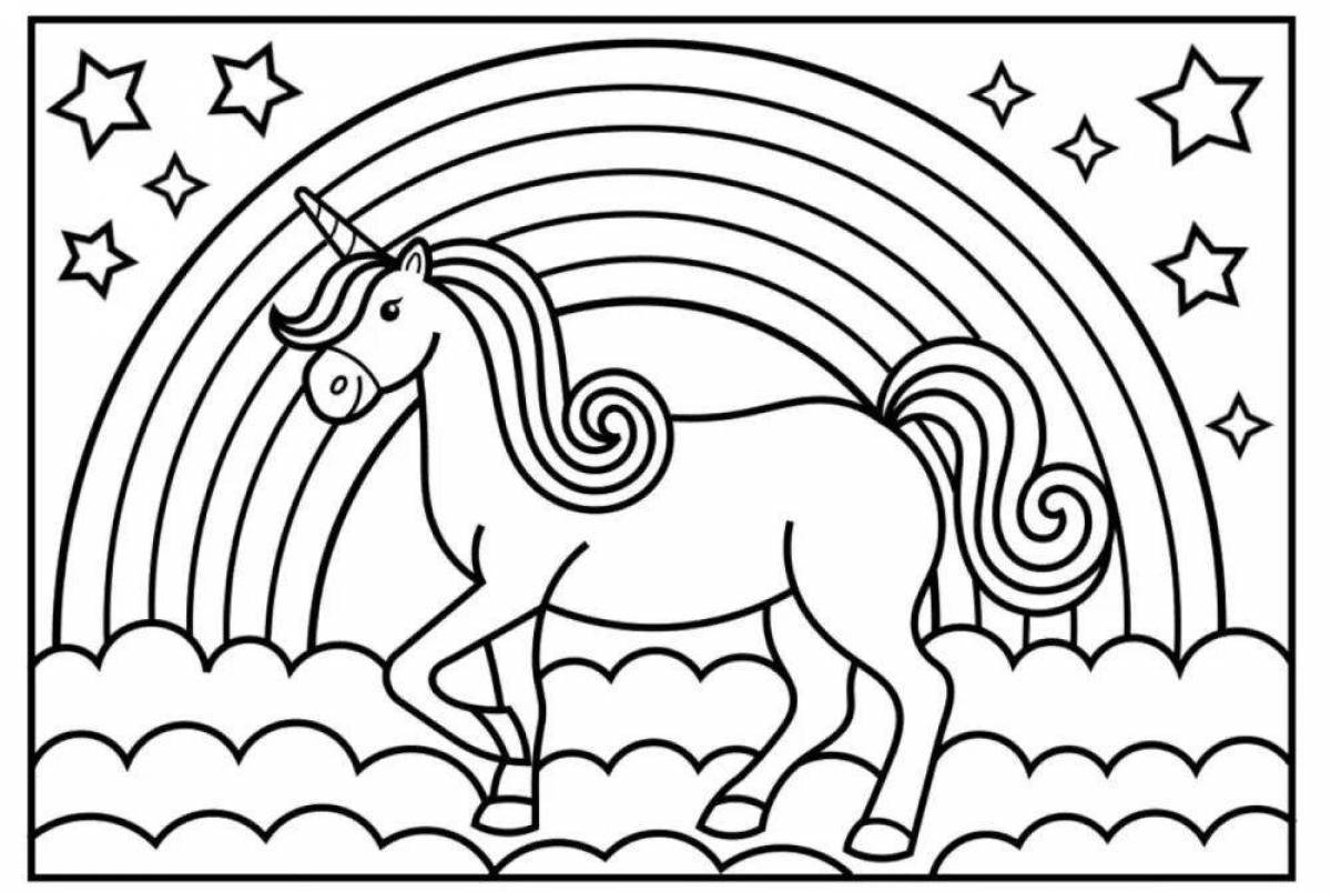 Fancy coloring unicorn with rainbow