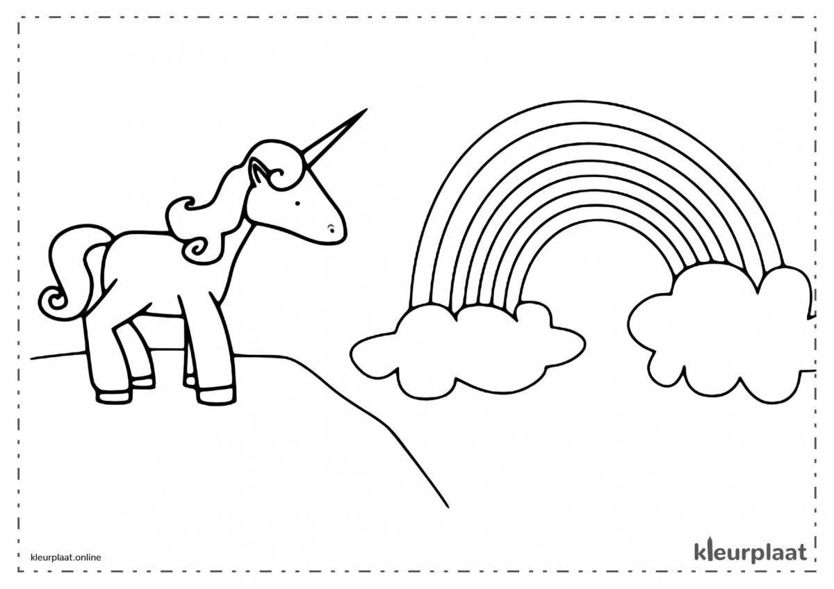 Dazzling coloring unicorn with rainbow