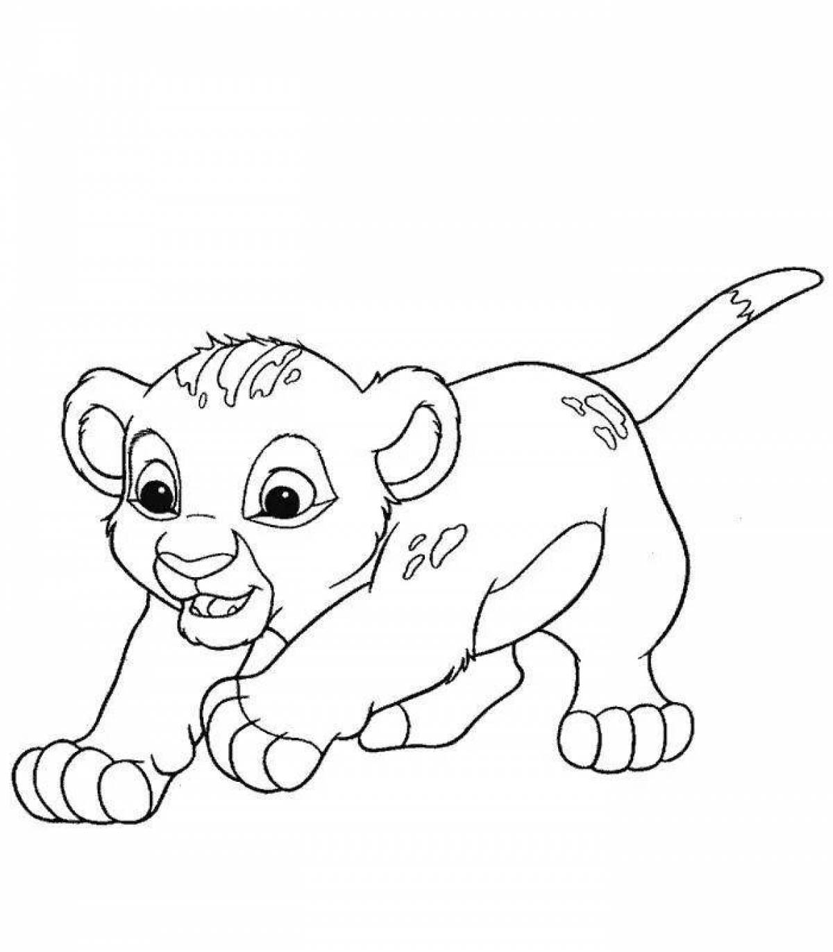 Coloring page of a sociable lion cub