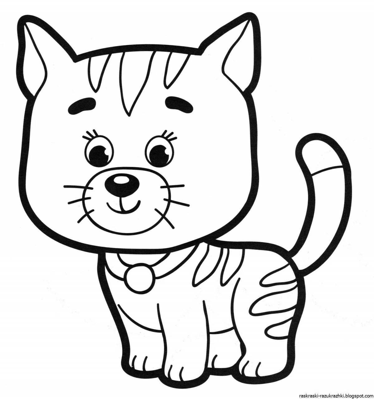 Coloring fluffy cat for kids