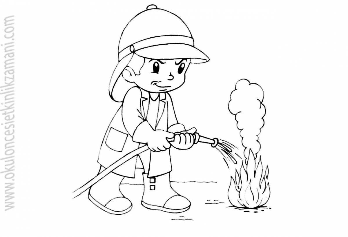 Красочная страница-раскраска «пожарная безопасность» для детей 6-7 лет