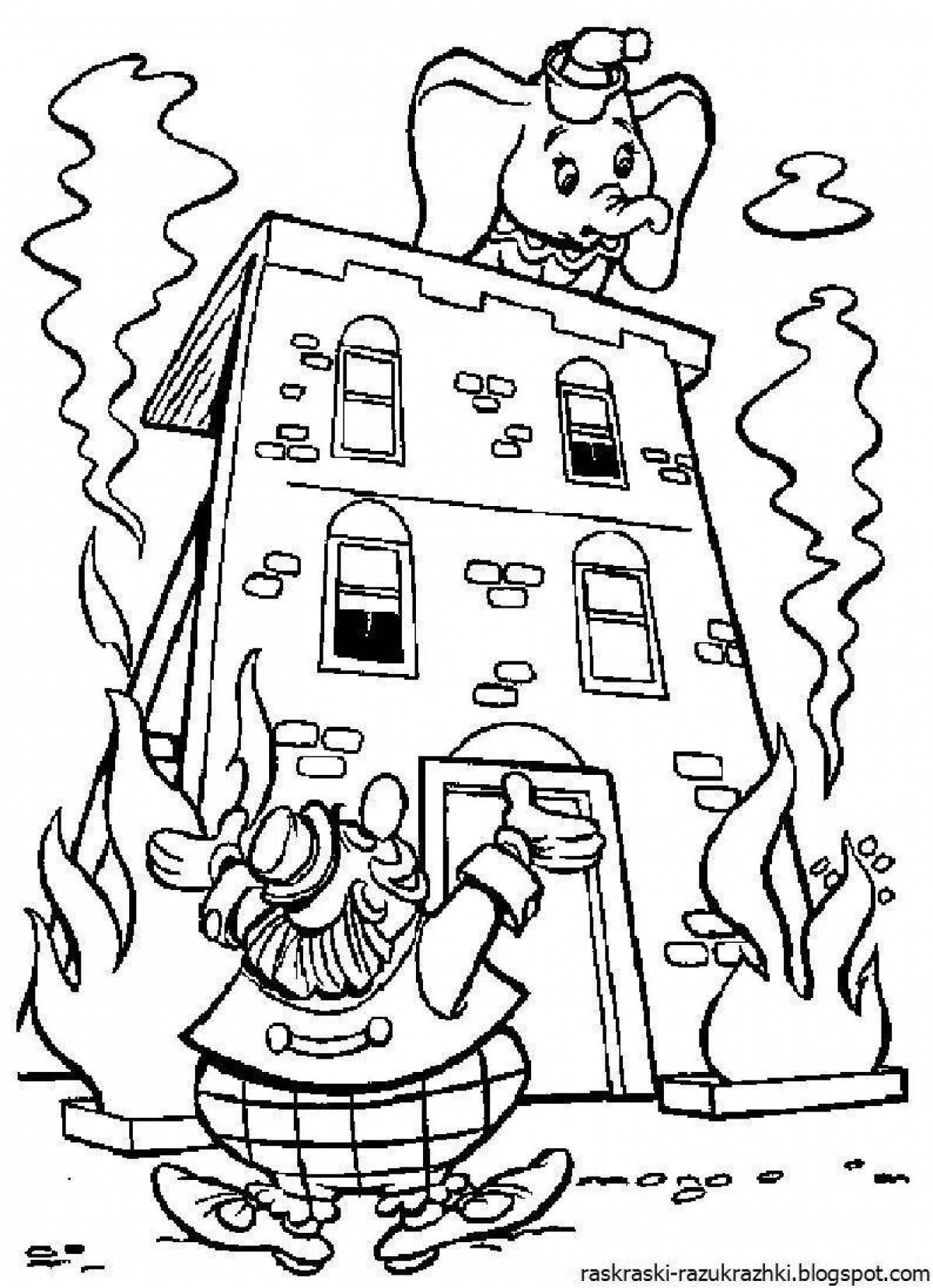 Colorful fire safety coloring pages for children 6-7 years old