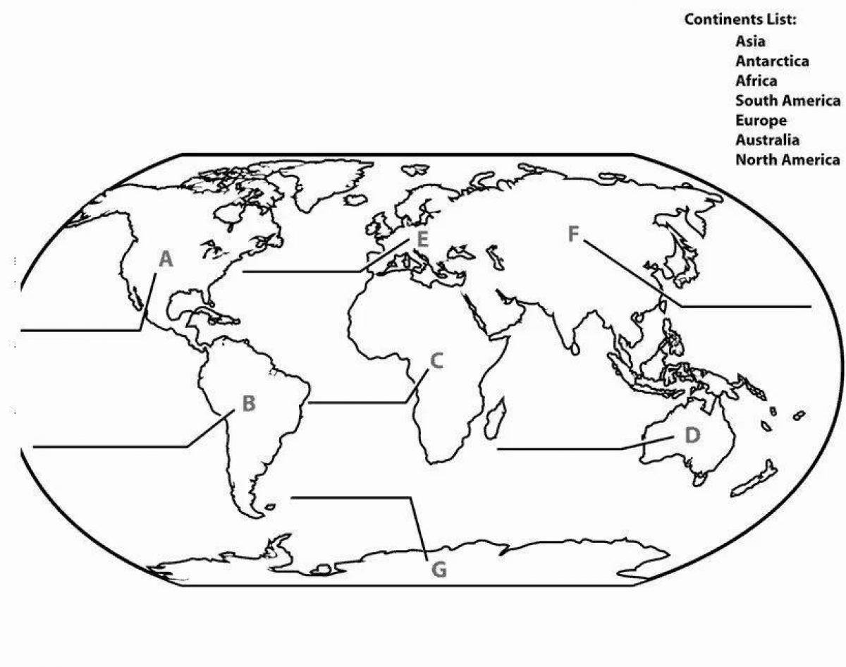 Glowing coloring pages continents