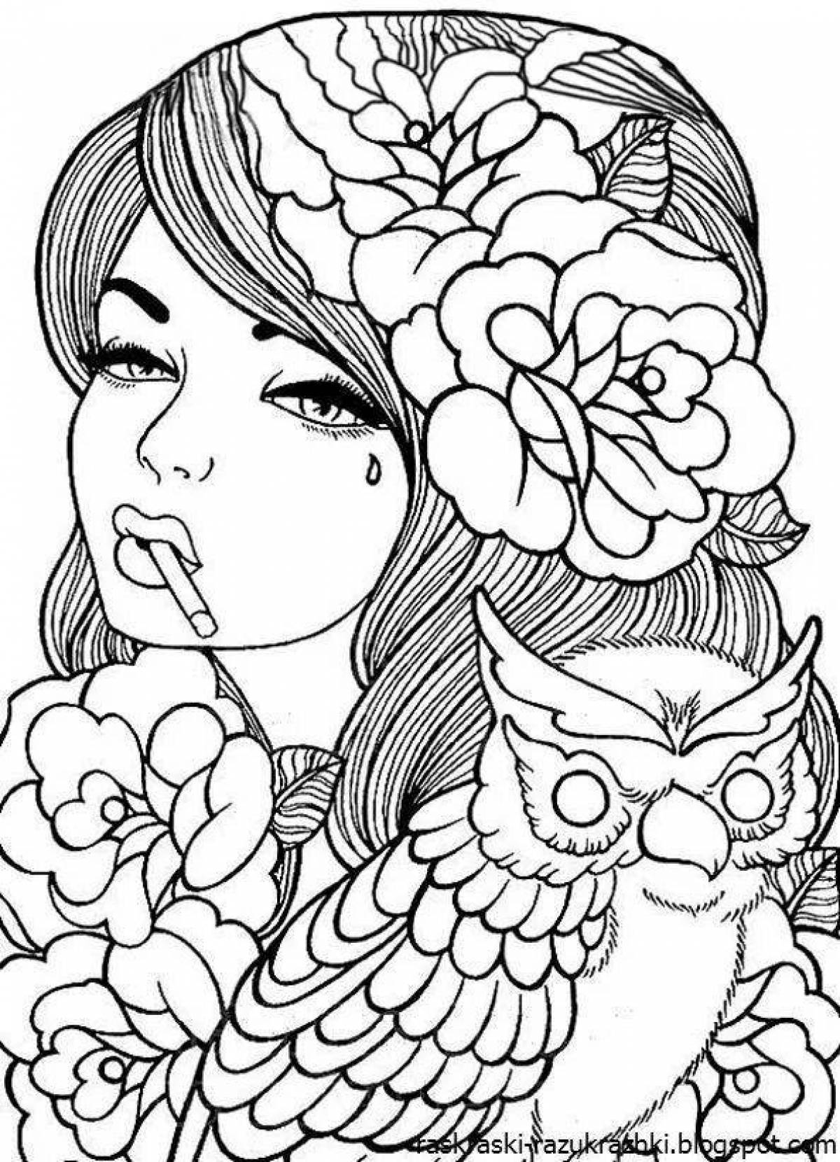 Serene antistress girl coloring book