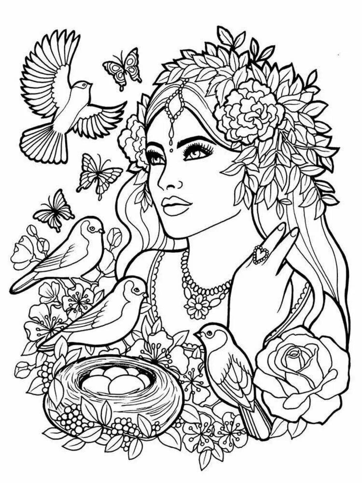 Exquisite antistress girl coloring book