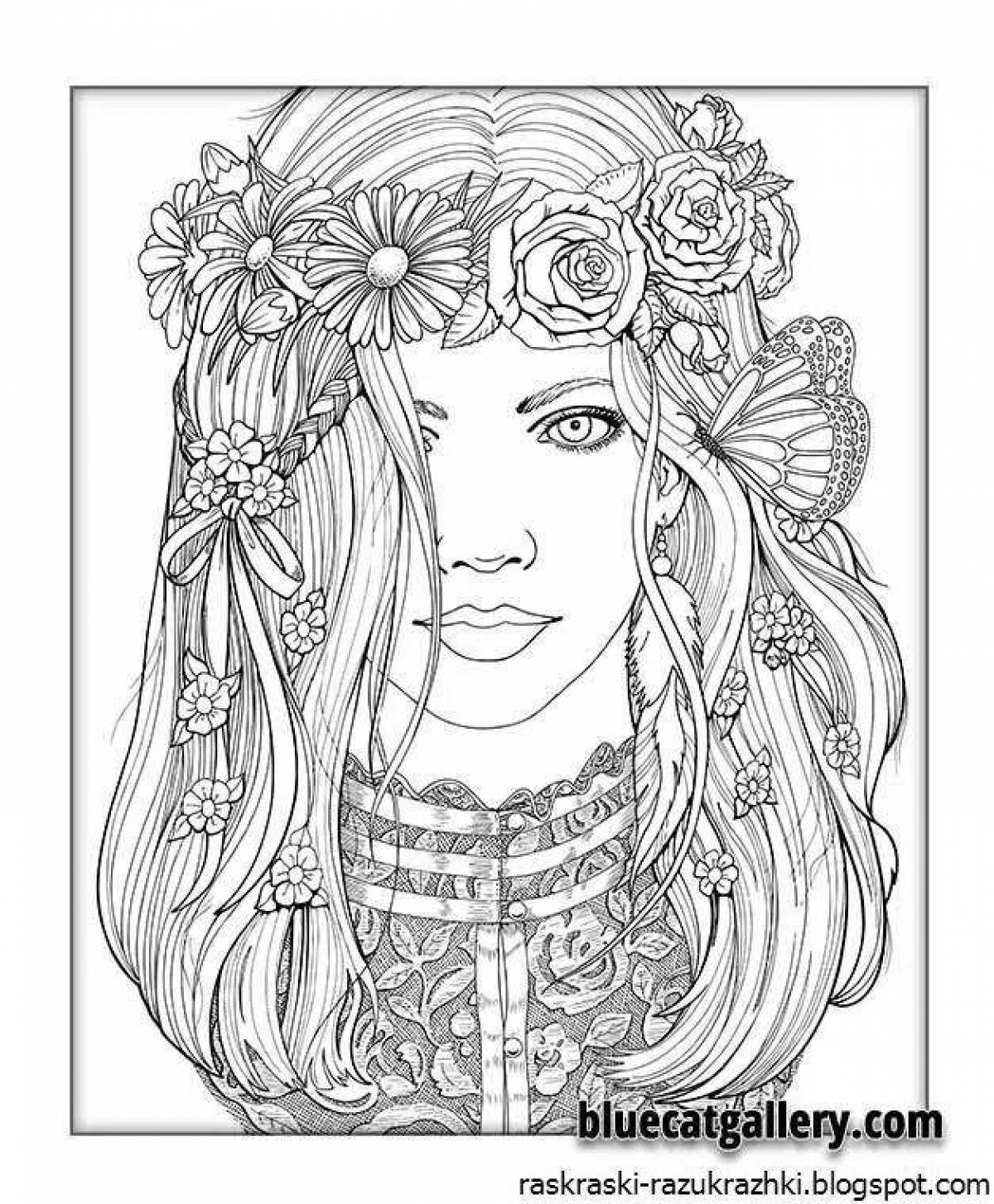 Cute anti-stress girl coloring book