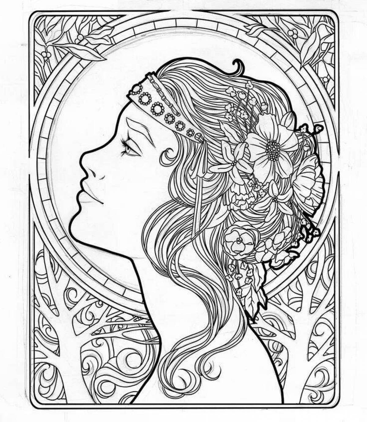 Serene coloring page antistress girl