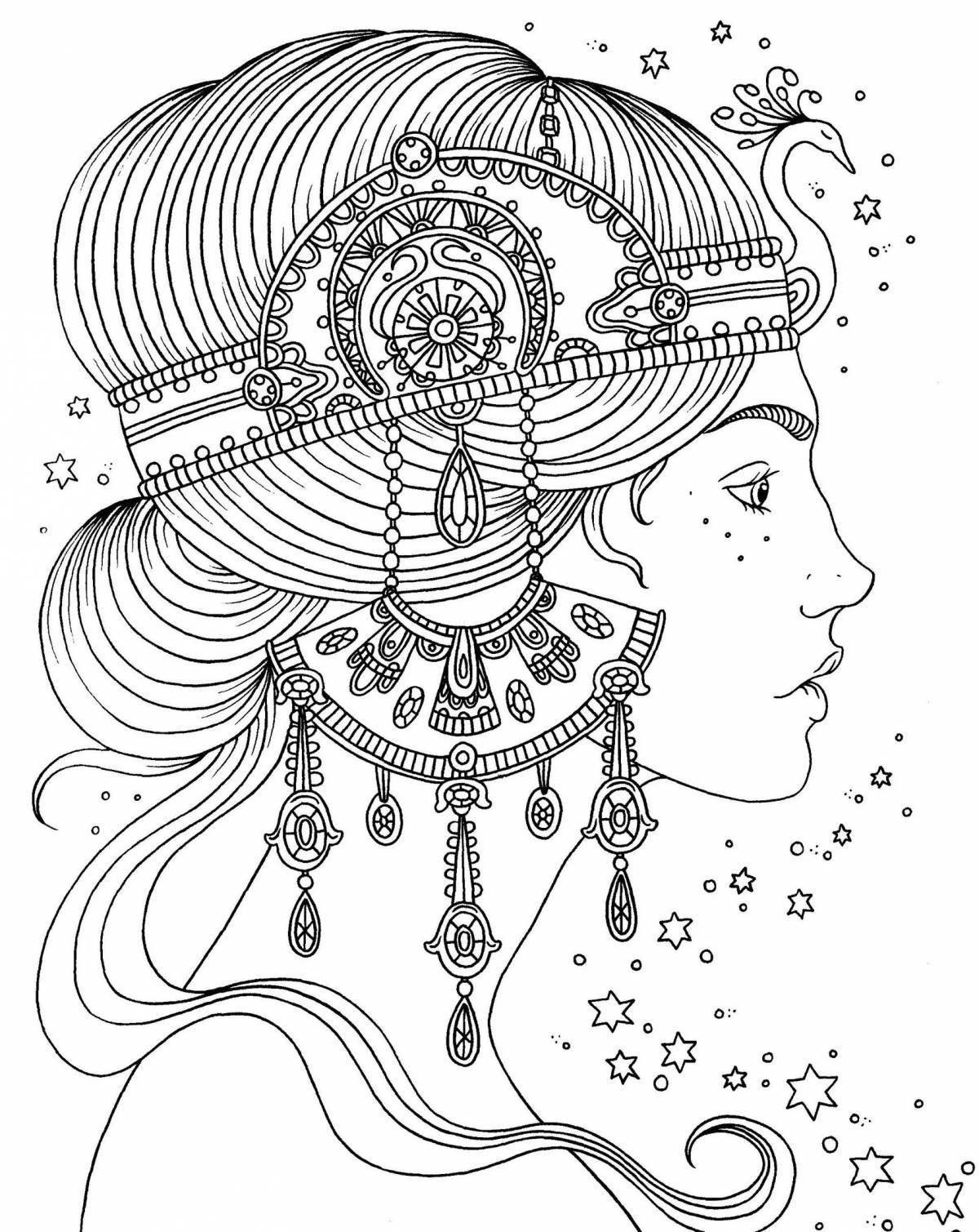 Soothing coloring book antistress girl