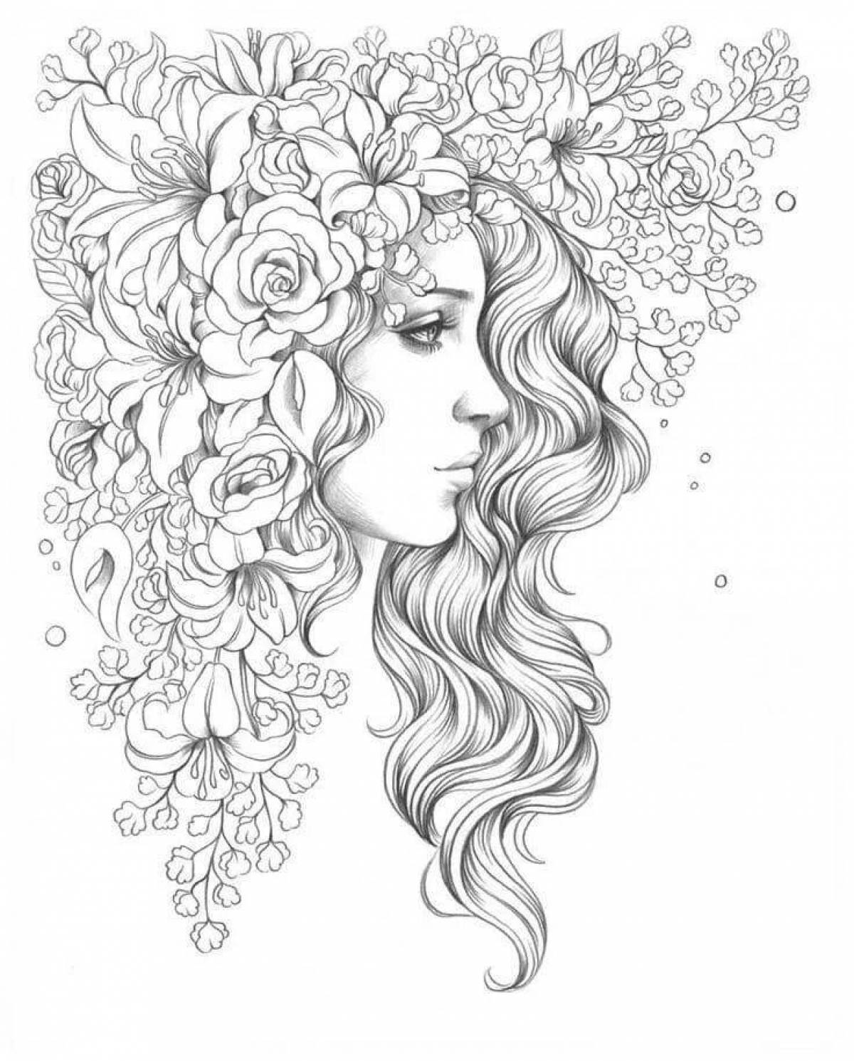 Vivacious coloring page antistress girl