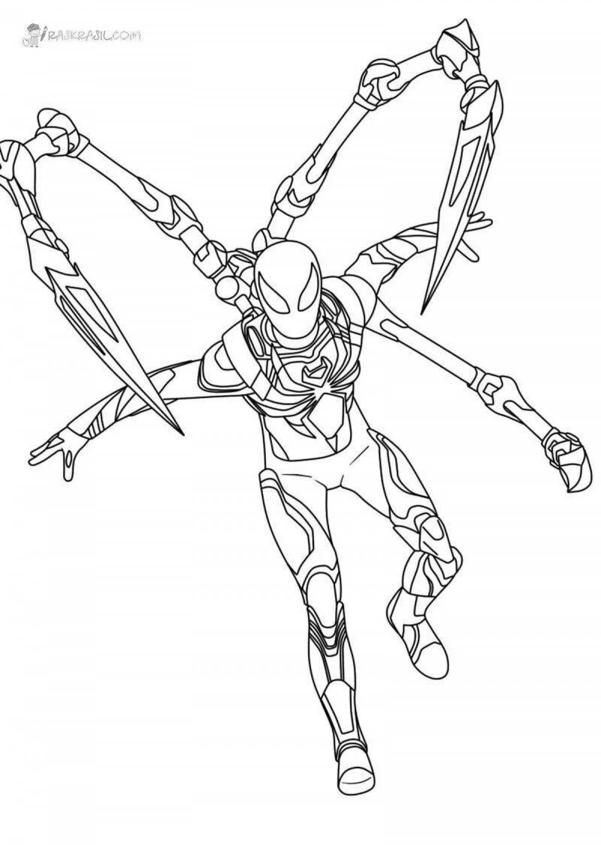 Colorful iron spider coloring book