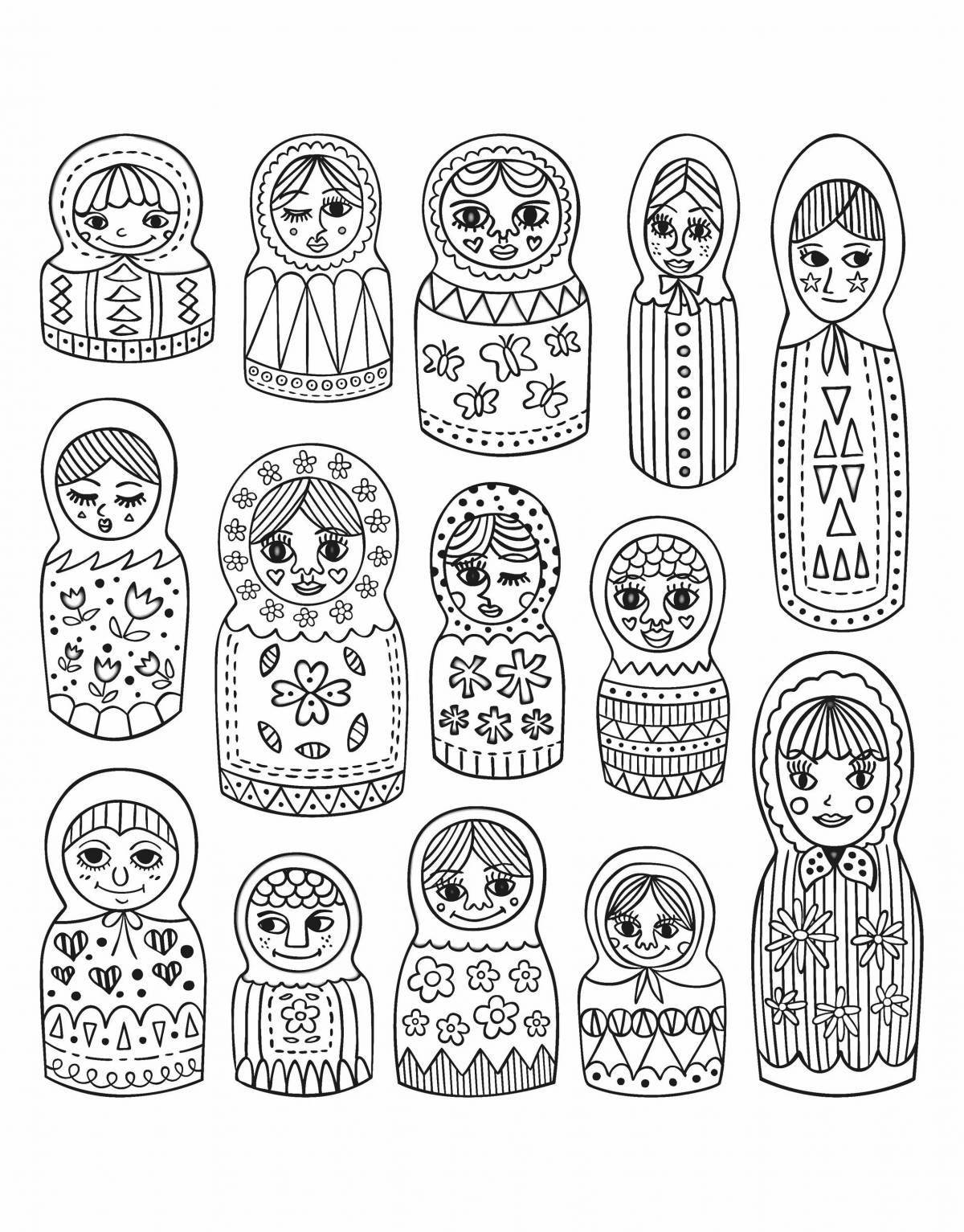 Coloring page charming matryoshka