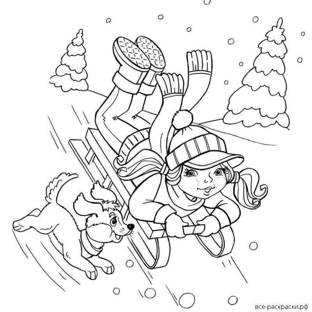 Playful winter coloring for children 3-4 years old