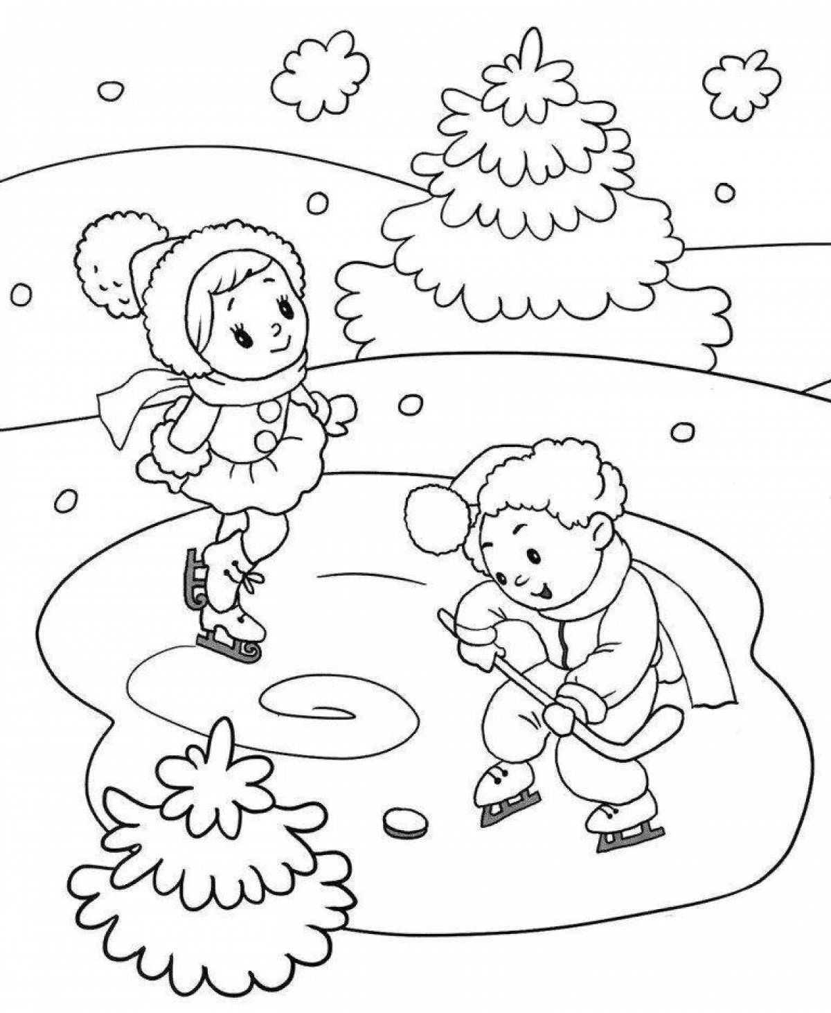 Радостная зимняя раскраска для детей 3-4 лет