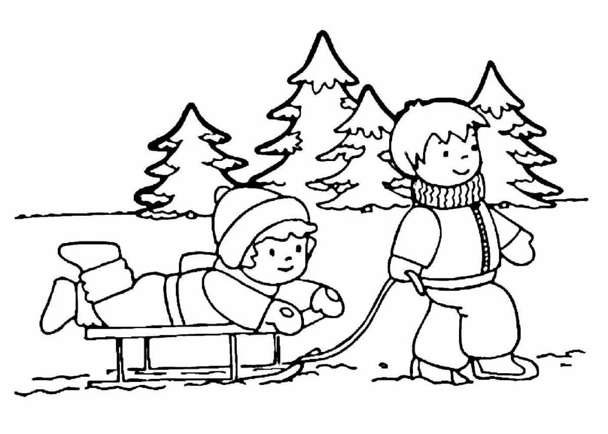 Фантастическая зимняя раскраска для детей 3-4 лет