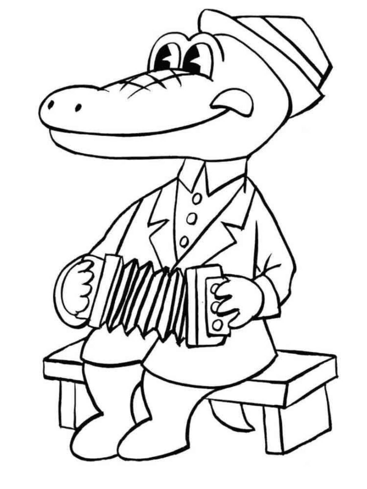 Humorous cheburashka and crocodile gene coloring