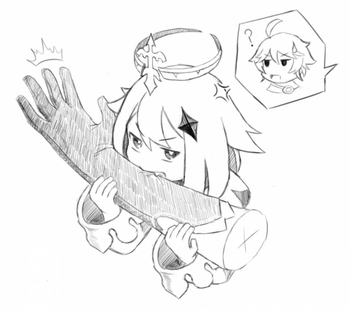 Раскраска радостный саю геншин