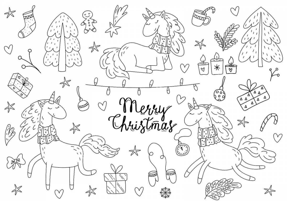 Adorable Christmas unicorn coloring book