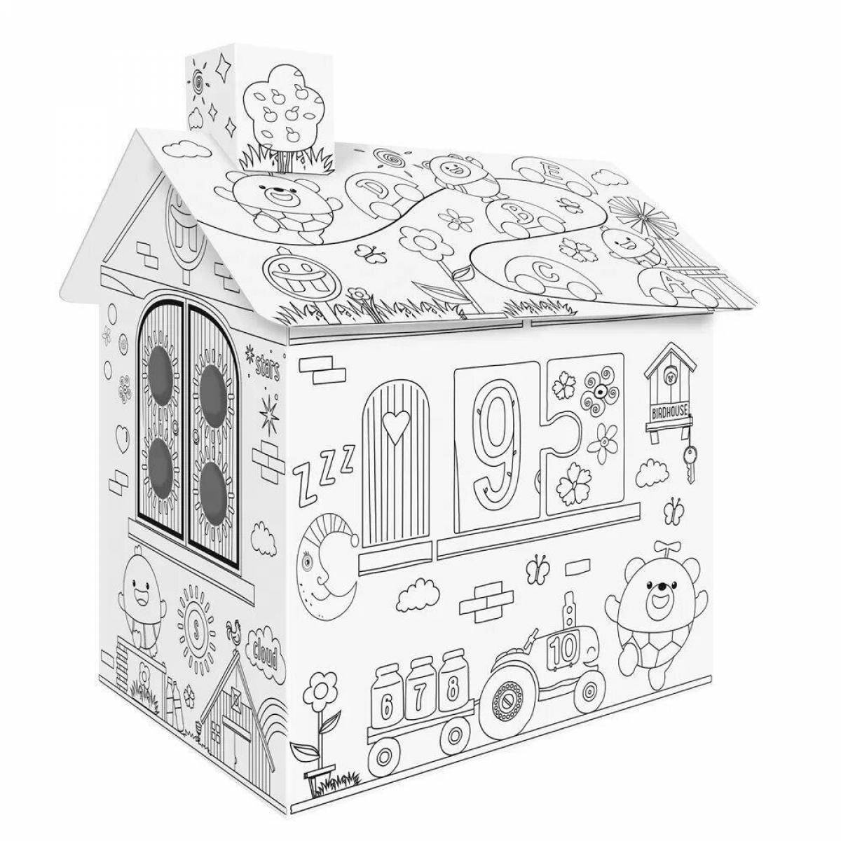 Радостный картонный домик раскраски для малышей
