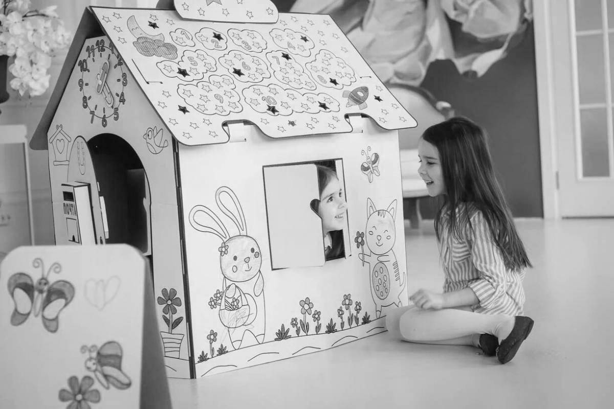 Потрясающая раскраска картонного домика для малышей