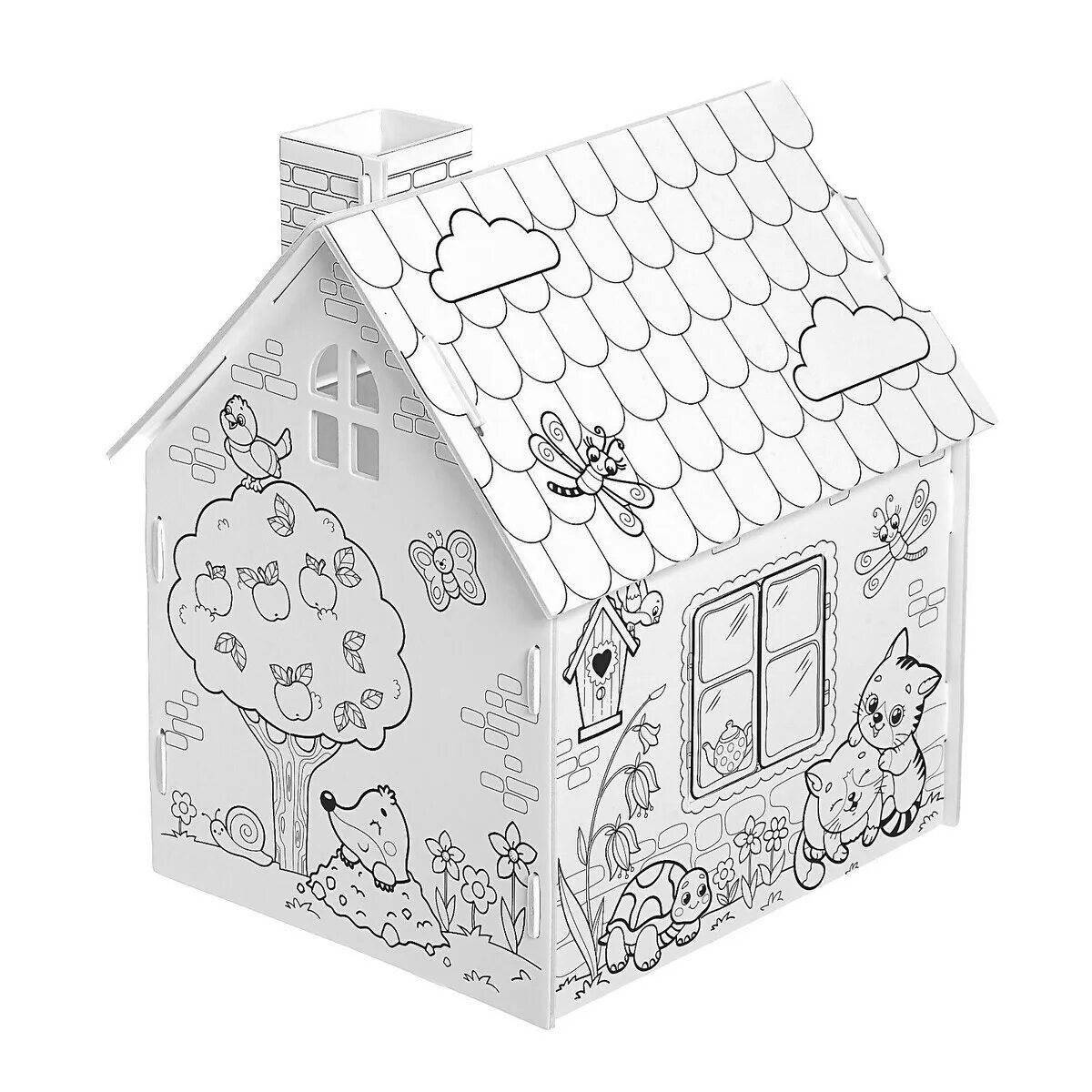 Раскраска милый картонный домик для малышей