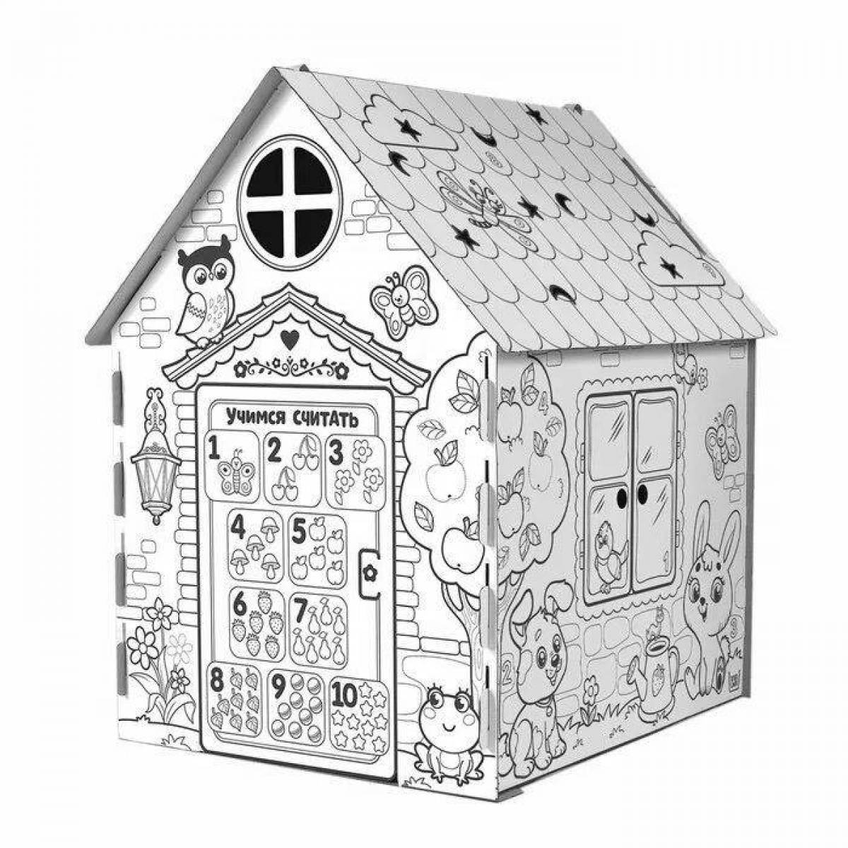 Раскраска очаровательный картонный домик для дошкольников