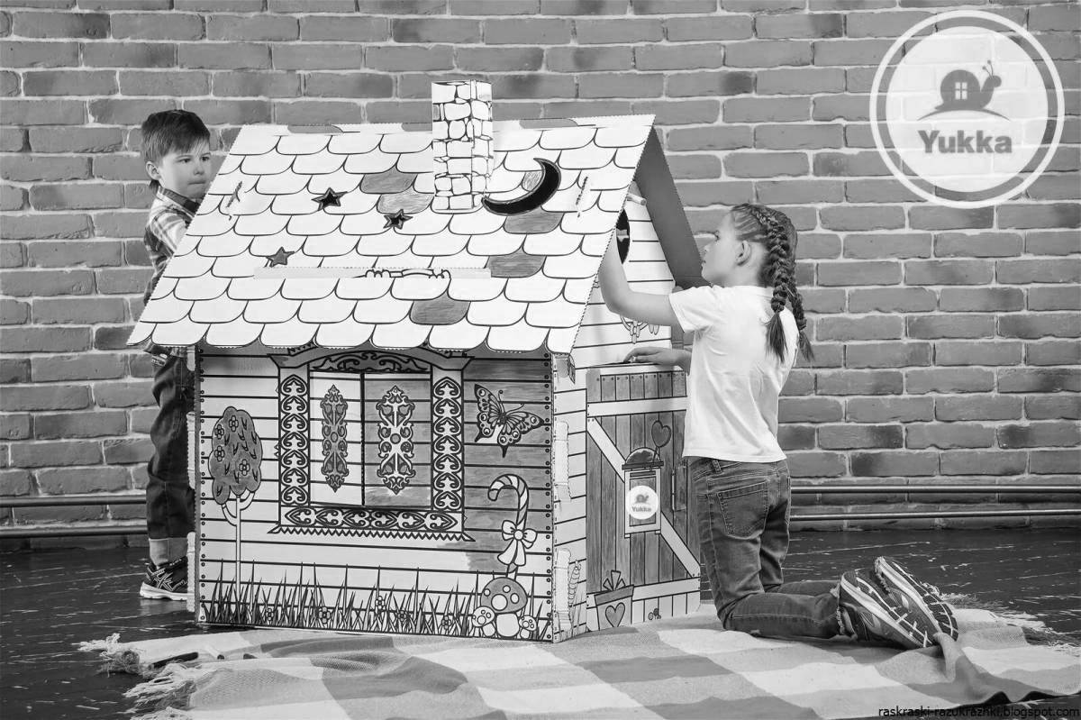 Showy coloring of a cardboard house for babies