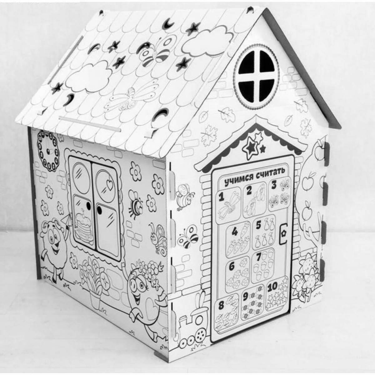 Adorable cardboard house coloring book for kids