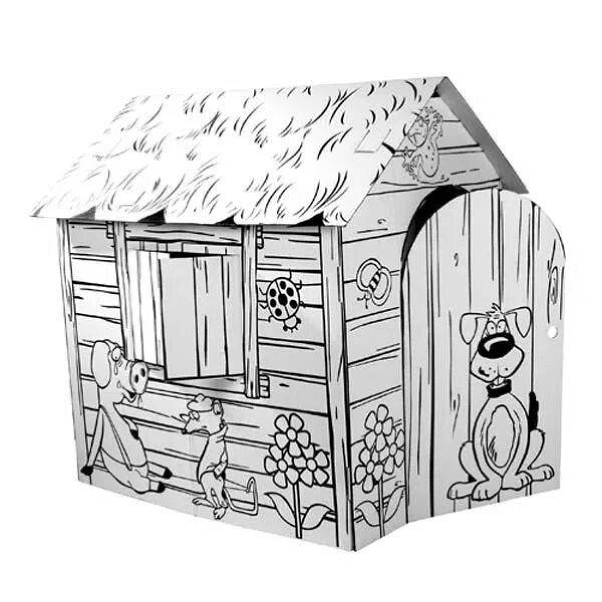 Раскраска радостный картонный домик для детей