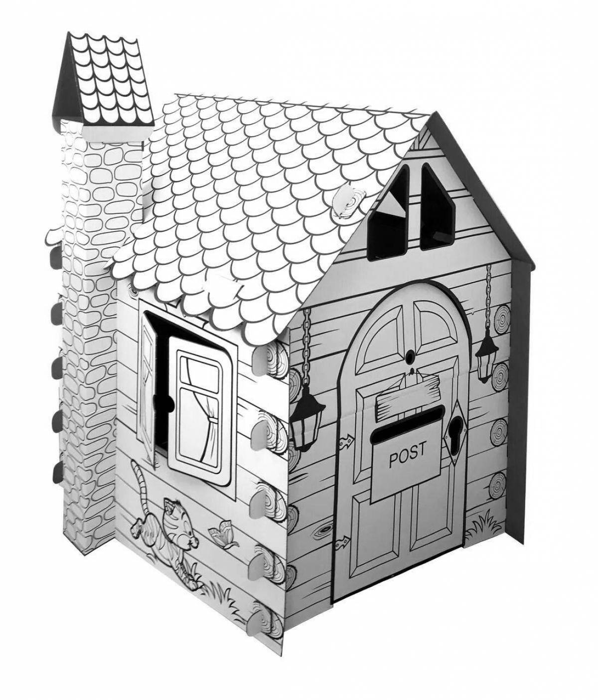 Playful Coloring Page of Cardboard House for Toddlers