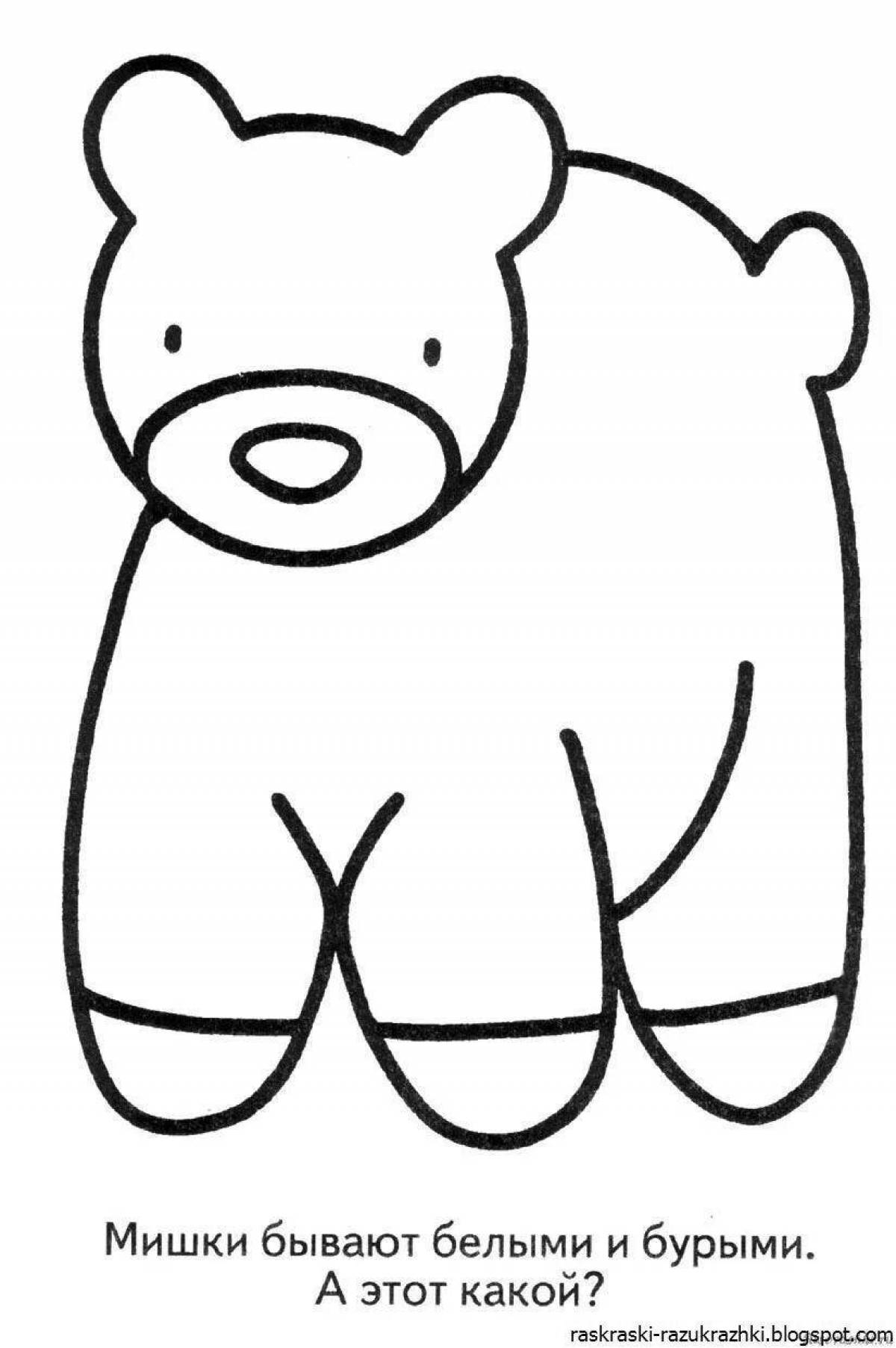 Раскраска гламурный медведь для детей 2-3 лет