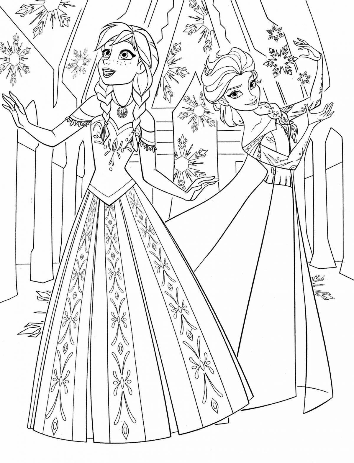 Frozen playful coloring page for 5-6 year olds