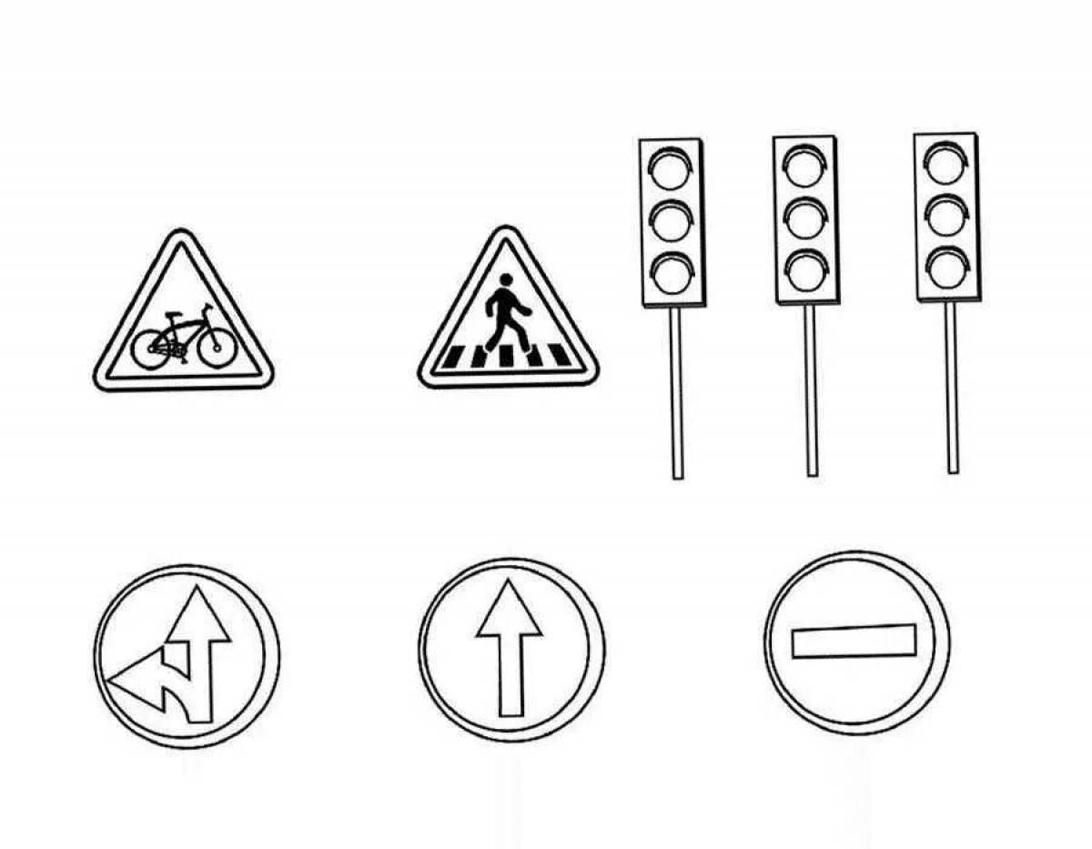 Coloring book glowing road signs