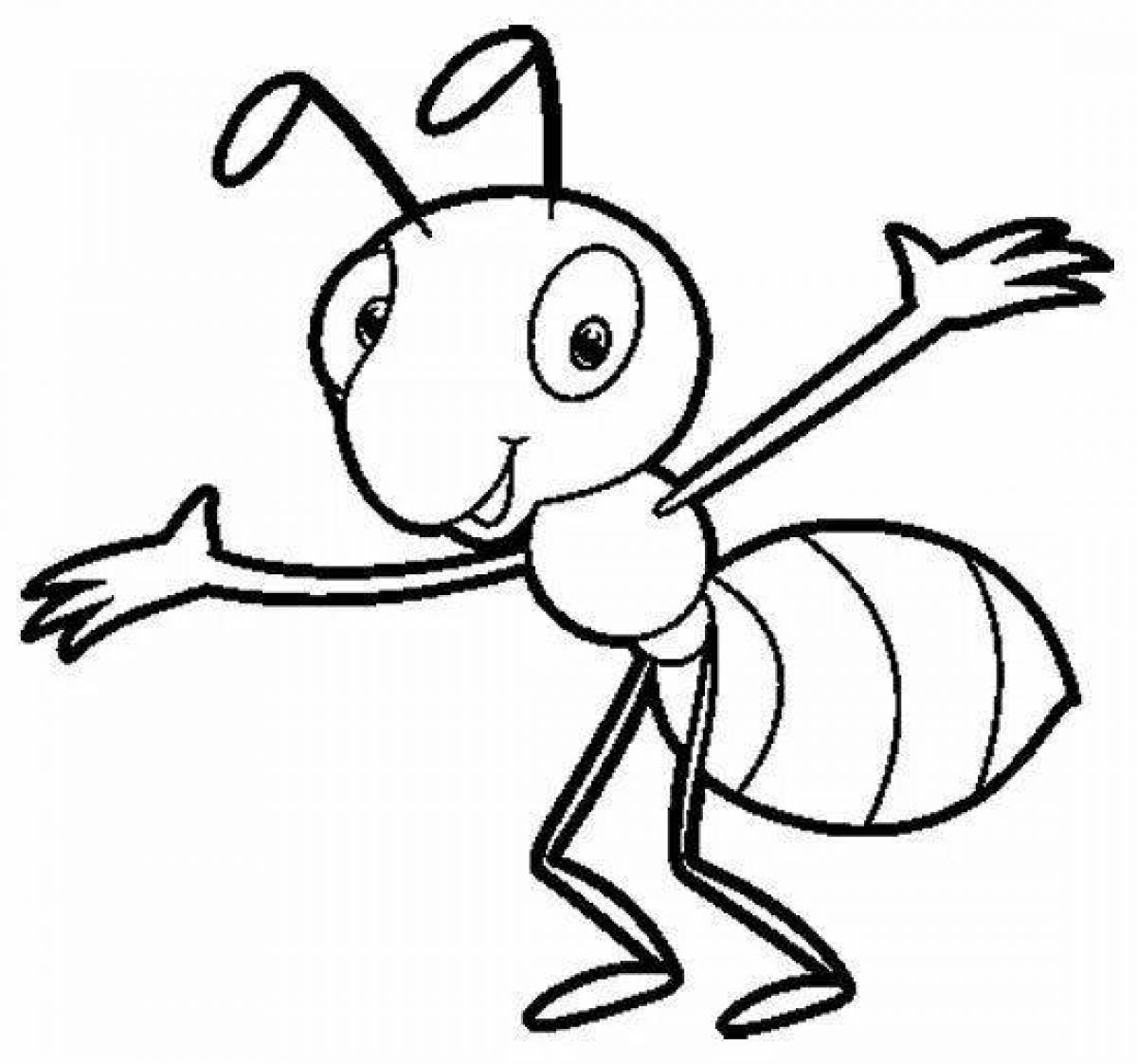 Playful ant coloring page for kids