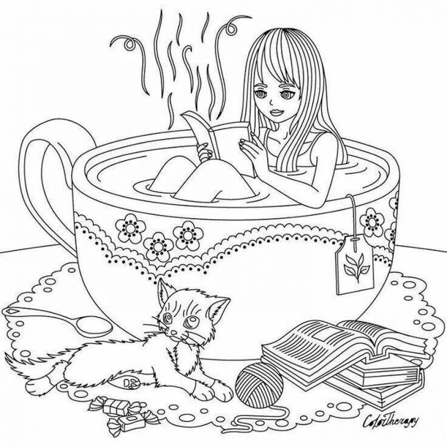 Раскраска для девочек чаепитие