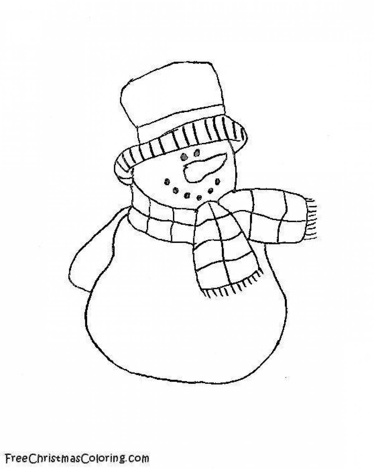 Снеговик в шапке и шарфе раскраска