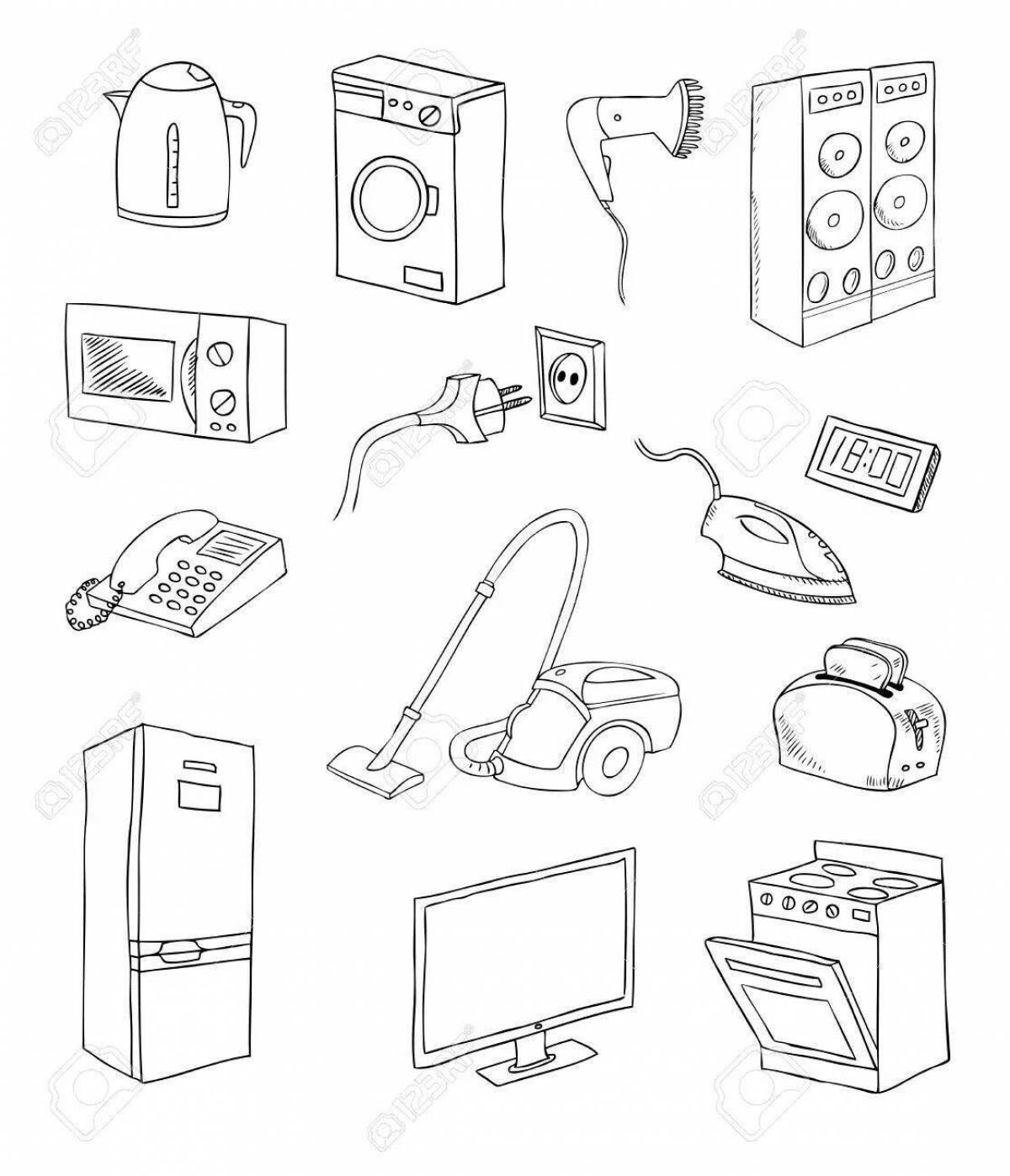 Cute home appliances coloring book for students