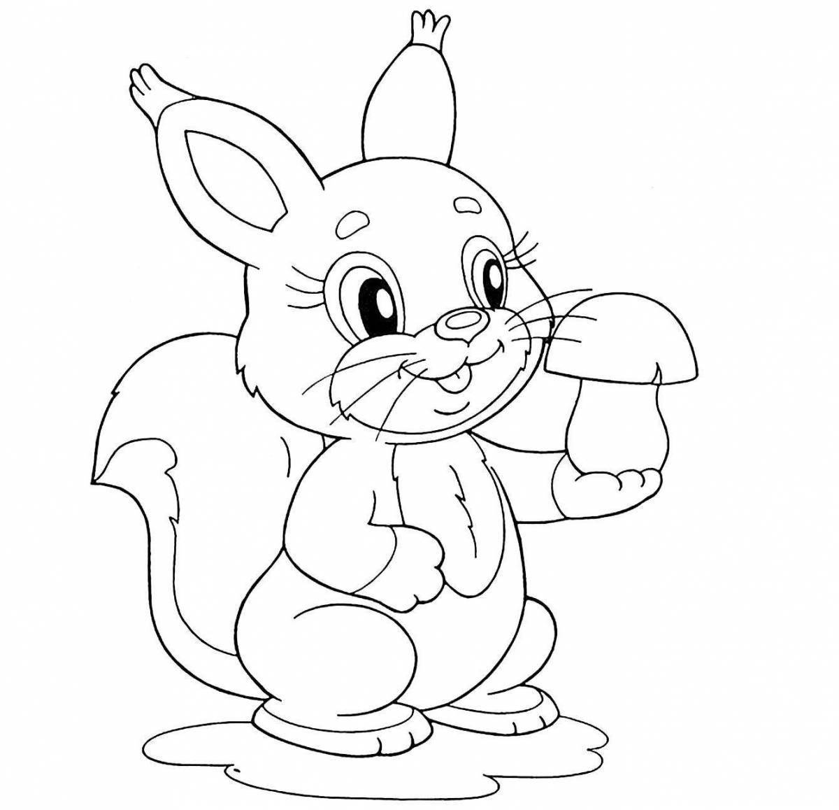 Fancy squirrel coloring book for 3-4 year olds