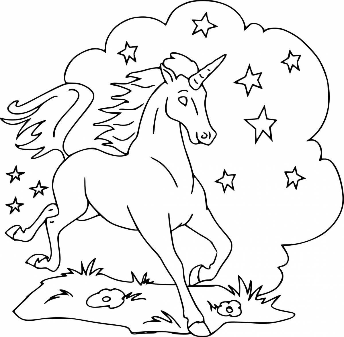 Majestic coloring drawing of a unicorn