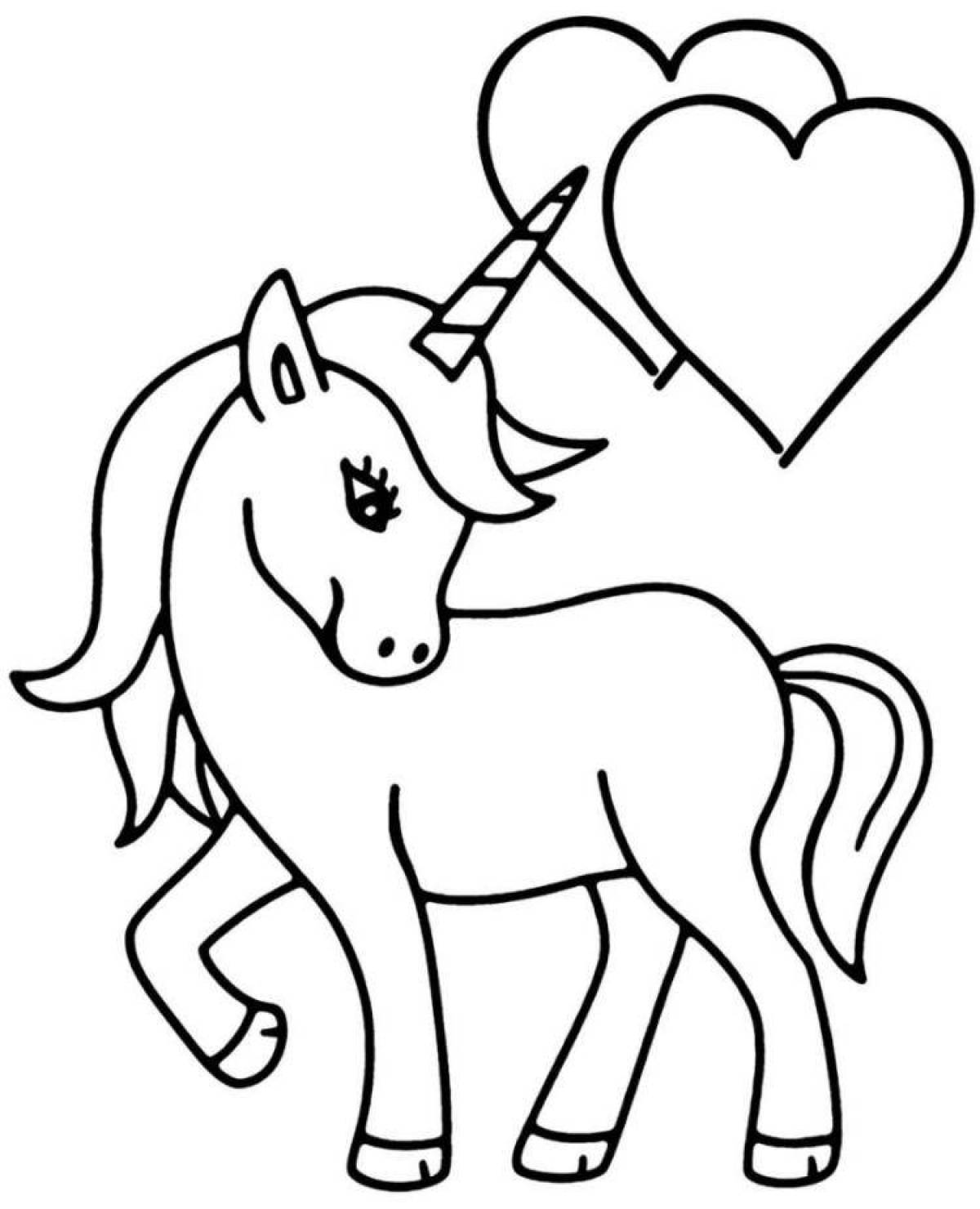 Joyful coloring drawing of a unicorn